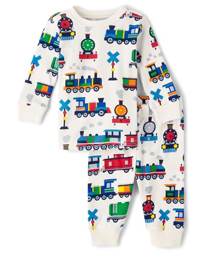 Image of The Children's Place baby boys Button Long Sleeve Top and Pants Snug Fit 100% Cotton 2 Piece Pajama Set