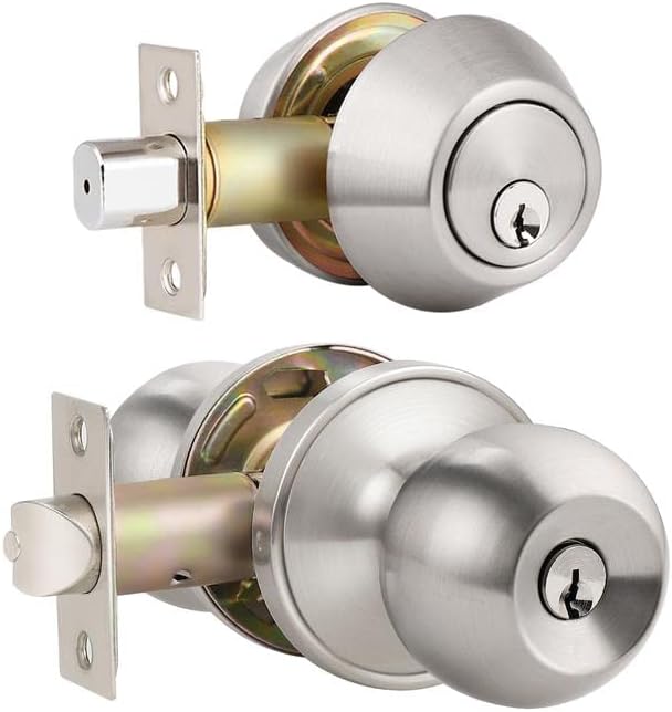 Probrico Keyed Alike Entry Door Knob and Double Cylinder Deadbolt Combo