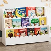 SpaceAid 3-Tier Scalloped Bookshelf, Montessori Bookcase for Toddlers, Wooden Book Shelf Organizer Display Furniture for Kids Rooms, Playroom, Nursery and Classroom