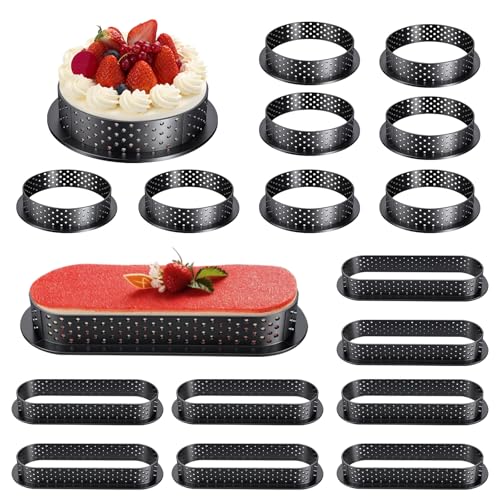 Turmegtt 16 PièCes Perforées Moule Tartelette, Moules à Tartelette en Mousse, Moules à Gâteaux Ronds et Ovales, pour la Décoration de Mousse Desserts...