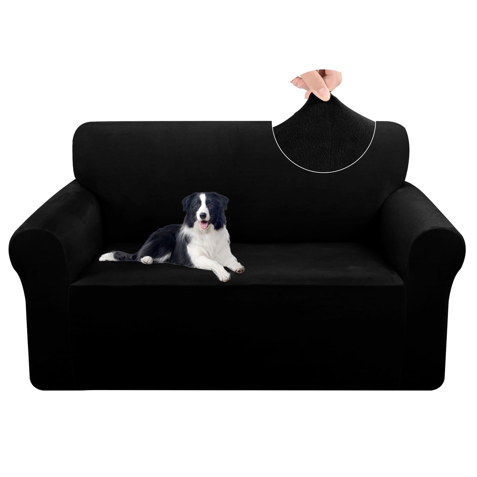 U-NICE HOME Velvet Loveseat Sofa Covers Stretch Couch Cover Furniture Protector Sofa Slipcover for Dogs (Medium, Black)