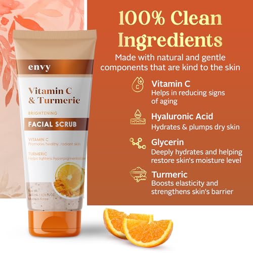 Facial-Scrub-Vitamin-C-Turmeric Envy Vitamin C and Turmeric Face Scrub - Anti Aging Facial Exfoliating Scrub, Clears Blackheads Improve Dark Spots & Acne - Korean Skin Care - All Skin Type - Vegan, Cruelty Free - 200ML / 6.76Oz - Image 5