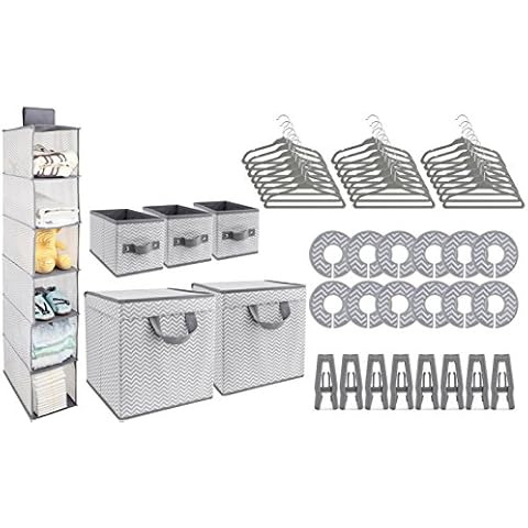 GOLOHO Nursery Organizer and Storage Closet Set (50 Pieces), Chevron Pattern, Grey and White Cover