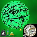 MILACHIC Basketball, Glow in The Dark Holographic Basketball, Official Size 7 Indoor Outdoor Luminous Glowing Leather Basketball 29.5' White - with Pump