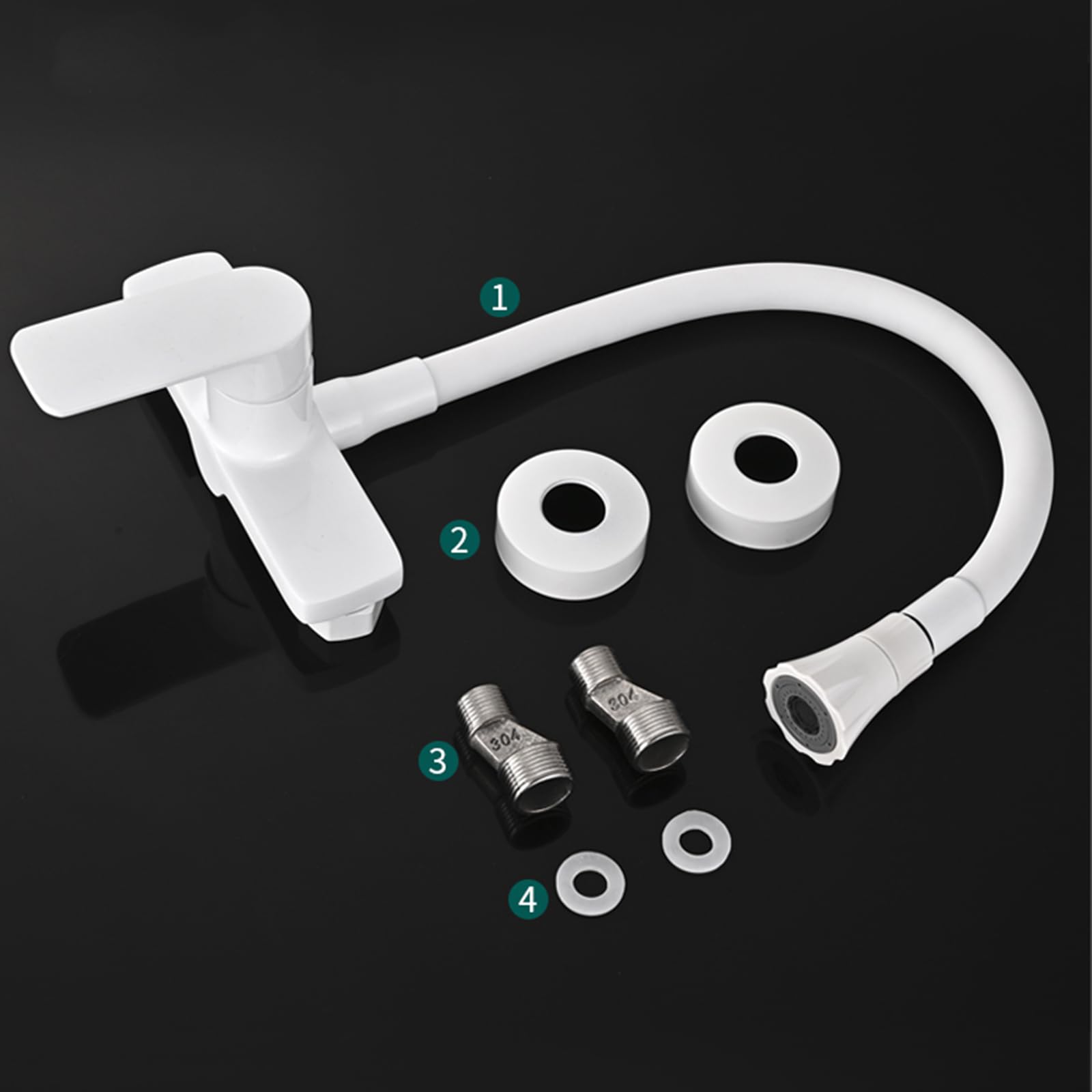 Grifo de Cocina Pared ZPSPZ Monomando 2 Modos Latón Giratorio Grifo Cocina Pared-Blanco