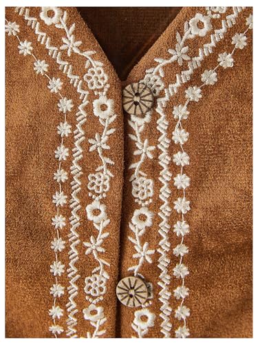 OYOANGLE Women's Button Front Fringe Cowgirl Vest Embroidered V Neck Sleeveless Crop Jackets3