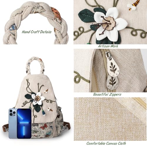 Image of Ladys Convertible Sling Bag, Hand Craft Artisan Purse, Girls Beautiful Canvas Premium Casual Day Mini Backpack for Women (Flower Bee)