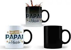 Caneca Mágica Dia dos Pais, Melhor Papai do Mundo, 325ml, Preta, Cerâmica, Presente