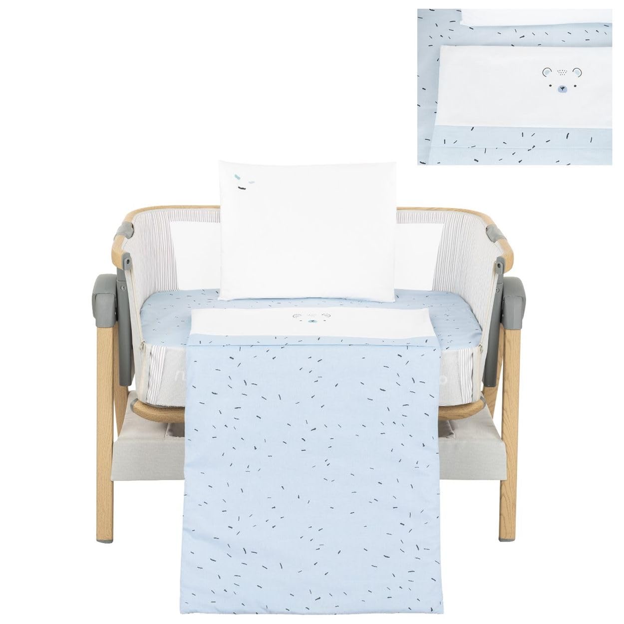 Kikkaboo Zestaw pościeli dziecięcej Bear with me 3-częściowy koc 85 x 55 poduszka 45 x 35, kolor: niebieski