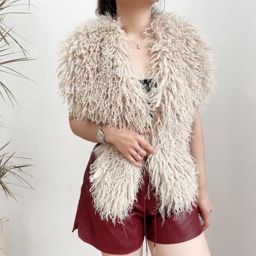 Women's Faux Fur Vest Tie Backless Halter Sleeveless Fuzzy Tank Top Back Tie Lace Up Shaggy Waistcoat3