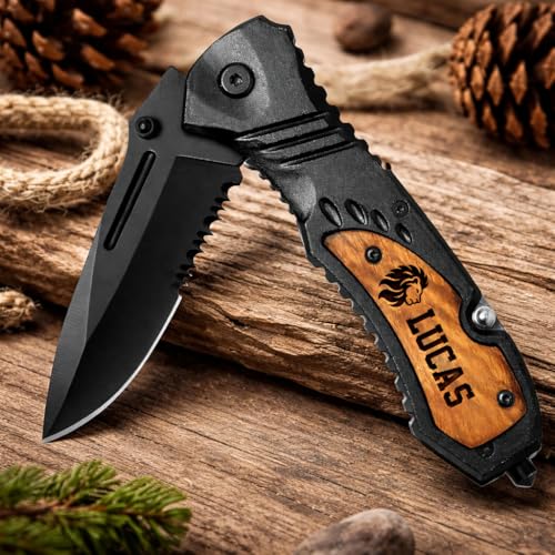 EPIGNA Custom Laser Engraved Tactical Pocket Knife, Custom Knife for Everyday Carry, Hunting, Camping, Gift for Husband, Engraved Pocket Knife, Gift Ideas for Boyfriend