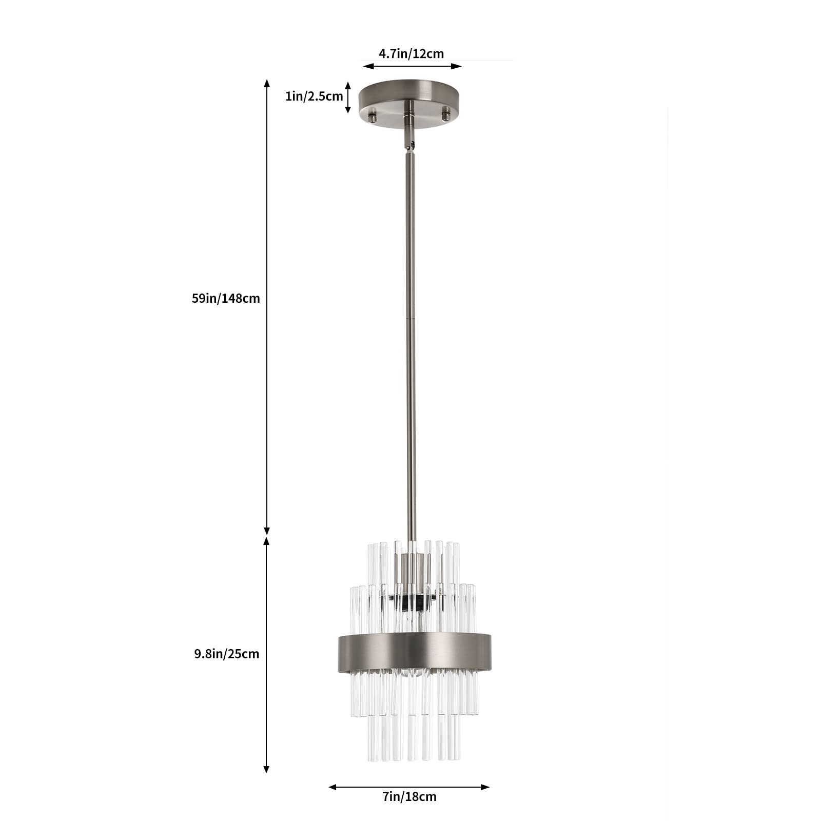 IkirourI Pendant Light Fixtures, 7inch Modern Glass Pendant Lighting, Brushed Nickel Kitchen Island Pendant Lights Height Adjustable Pendant Lighting (Brushed Nickel, 2 Pack)