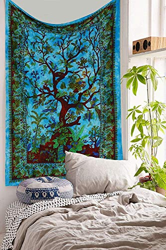 AVA Collections Tapiz azul del árbol de la vida para colgar en la pared, tapices grandes, 210 x 140 cm, bohemio, bohemio, arte de pared, decoración de dormitorio, cubierta de mesa, toalla de playa