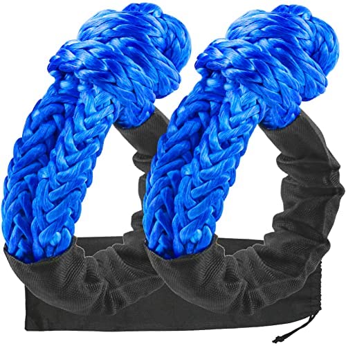 Synthetic Soft Shackle,1/2 Inch x 22 Inch (44,100lbs Breaking Strength) Soft Shackle Synthetic with Protective Sleeve for Jeep/ATV/SUV/UTV/Truck/Recovery/Field Rescue/ (Blue,2 Packs) (Bule)