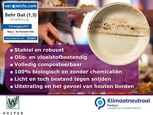 Waipur Bio Palmblad Borden β 200x Rond Bord Γ 15cm - Composteerbaar Eersteklas Wegwerp Servies - Milieuvriendelijke Wegwerp Bordjes - vergelijkbaar met Bamboo Plates - Afbeelding 3