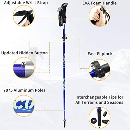 Covacure Trekking Poles Collapsible Hiking Poles - Aluminum Alloy 7075 Trekking Sticks with Quick Lock System, Telescopic, Collapsible, Ultralight for Hiking, Camping