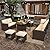U-MAX 7 Pieces Patio Furniture Set Outdoor Sectional Sofa Conversation Set All Weather Wicker Rattan Couch Dining Table & Chair with Ottoman, Khaki Cushion