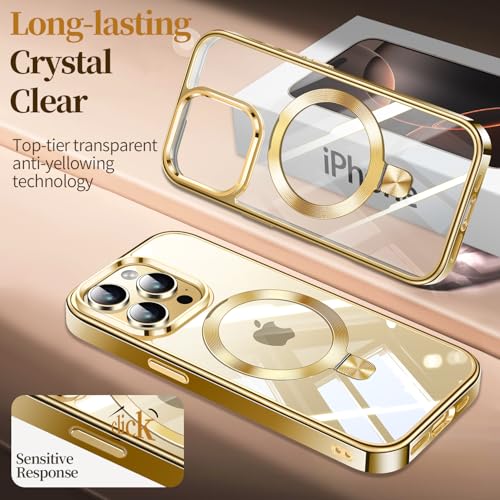 Image of ESTPEAK Titanium Gold CD Mag-Stand Case for iPhone 15 Pro Case with Invisible Magnetic Ring, [Fit for MagSafe] [Never Yellowing] Top Clear Phone Case Cover for iPhone 15 Pro 6.1 inch Men Women