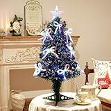 Joyhalo 3 FT Fiber Optic Mini Christmas Tree, Pre Lit Christmas Tree, Table Top Small Christmas Trees with Star Tree Topper，Bows, Metal Stand