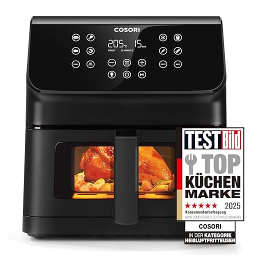 COSORI Heißluftfritteuse mit aktualisierter Rapid Air Technologie,1,4kg, 6,2L, 55% Energieeinsparung, 5 Portionen, 12 in 1 Heissluftfritteuse, 30 Rezeptbuch, one Touchcreen, 1700W