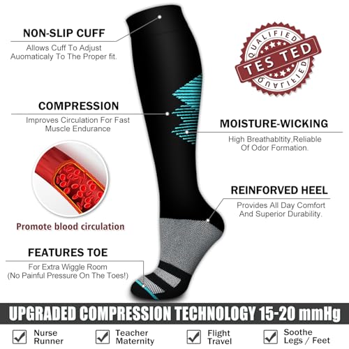 Image of Bluemaple 6 Pack Copper Compression Socks for Women and Men Circulation-Best Support for Medical, Running,Nursing,Athletic