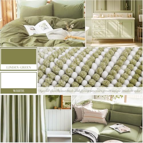 Bathroom Rugs and Mats Sets, 2 Piece Thick Absorbent Chenille Bath Mat Rug Set Non Slip, Soft Shaggy Bath Room Floor Mats for Bathroom, Machine Washable (Linden Green, 20" x 32" Plus 16" x 24")