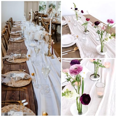 Lodmemo 8 Pack White Cheesecloth Table Runner 21x120 Inch Gauze Table Runners Reusable Polyester 10ft Boho Rustic Cheese Cloth Table Runner for Wedding Party Baby Shower Birthday