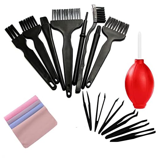 Small Anti Static ESD Safe Cleaning Dust Brush Kit for Phone Computer Keyboard Laptop Screen Camera Lens,ESD Precision Plastic Tweezers Set,Microfiber Cleaning Cloths,Air Blow Cleaner