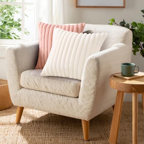 Pallene Faux Fur Plush Throw Pillow Covers 16x16 Set of 2, Luxury Soft Fluffy Striped Decorative Pillow Covers for Sofa, Couch, Living Room, Pink
