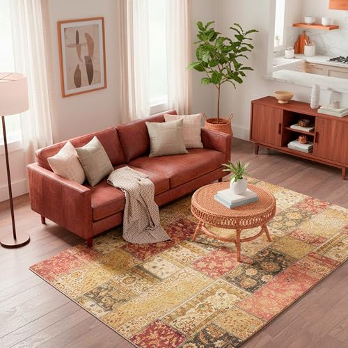 Kelim Patchwork Teppich Rot 120 X 160 cm - Maschinenwaschbar - Moderner Kurzflor Wohnzimmer Teppich - Super Soft Kelim Patchwork Teppich Rot 120 X 160 cm - Maschinenwaschbar - Moderner Kurzflor Wohnzimmer Teppich - Super Soft