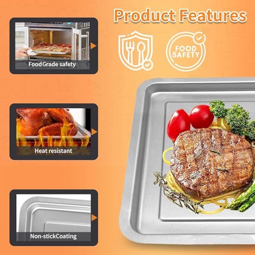 Image of ZuKaYeHome Air Fryer Replacement Parts for Emeril Lagasse 26 QT Extra Large Air Fryer, 12.2''x11.2'' Stainless Steel Air Fryer Tray Grill Pan Accessories Grill Plate Crisper Plate Rack