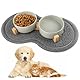 Hundenapf Keramik, 400ML Doppel Futternapf Hund, mit Bambus Ständer und Rutschfestem Matte, Keramik Futternapf Katze, Erhöhter Futternapf Set, Fressnapf Hund für Kleine Bis Mittlere Hunde (Grau)