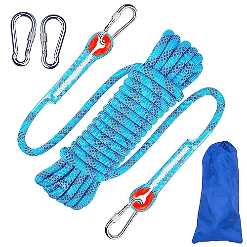 Kletterseil Sicherheitsseil 10m, Outdoor Kletterseil 8mm, Statisches Sicherheits Kletterseil, Klettern Sicherheitsseil, Nylon im Freien Rettungsseil Hochfestes Seil mit Karabiner für Campin Wandern