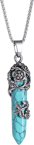 Collar de cristal curativo con cristales envueltos en flores collar con colgante de punta de piedra espiritual natural reiki joyería hexagonal de
