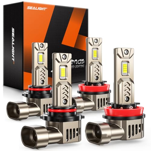 Image of SEALIGHT 9005 /HB3 H11 /H8 /H9 Light Bulb Combo, 1:1 Real Design, 1000% Super Bright LED Bulbs, 6500K Cool White, 20 Year Extended Lifespan, 3Min Plug and Play, Pack of 4