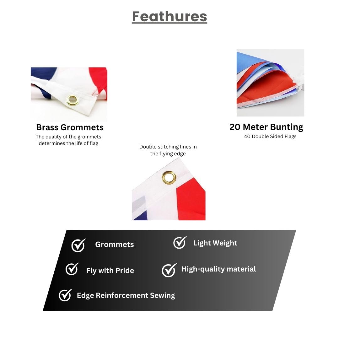 France & British Union Jack Flag 5ft x 3ft with 20m Red, White & Blue Triangular Party Bunting - Image 2