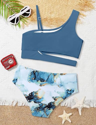 Image of Queenstyle Girls Swimsuits Bikini Set Kids Cutout Bathing Suit Bikini Top Two Piece Girls' Swimwear