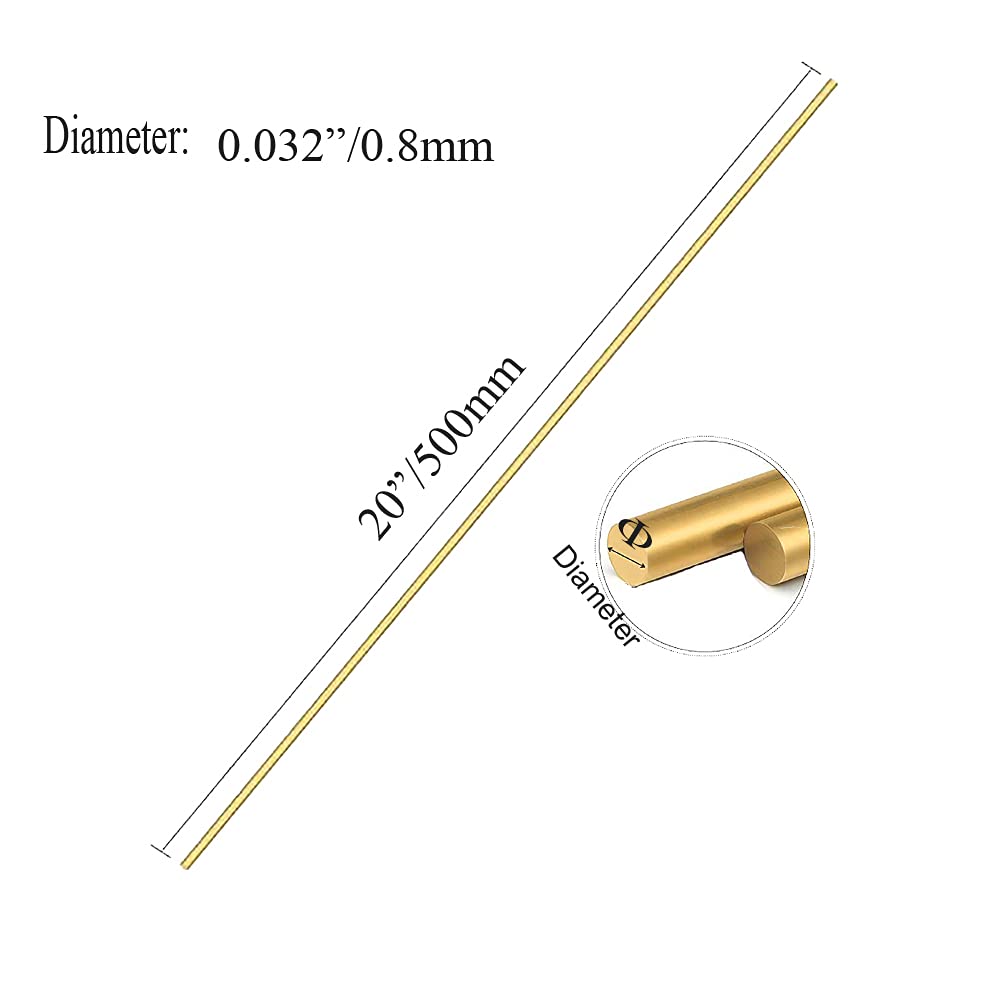 XMRISE Brass Rods Solid Bar Round Electrode Welding Sticks Wires Metal Raw Materials 500mm 10pc,Dia.0.032