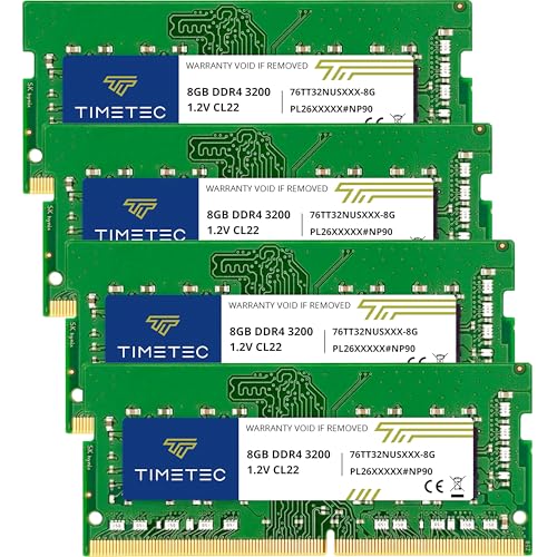 Image of Timetec 32GB KIT (4x8GB) DDR4 3200MHz (PC4-3200AA) PC4-25600 SODIMM Laptop RAM - 260-Pin 1.2V CL22 Non-ECC Unbuffered Memory Module for Laptop, Notebook, Mini PC, All-in-One