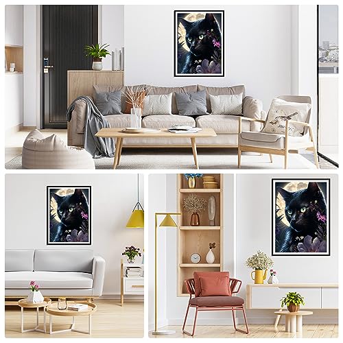 AIRDEA 5D Cat Diamond Painting Kits for Adults Beginners Round Full Kits DIY Flowers Diamond Art Kits for Kids Moon Night Diamond Painting by Number Kits Black Cat Gem Painting Art 12x16 inch - Image 2