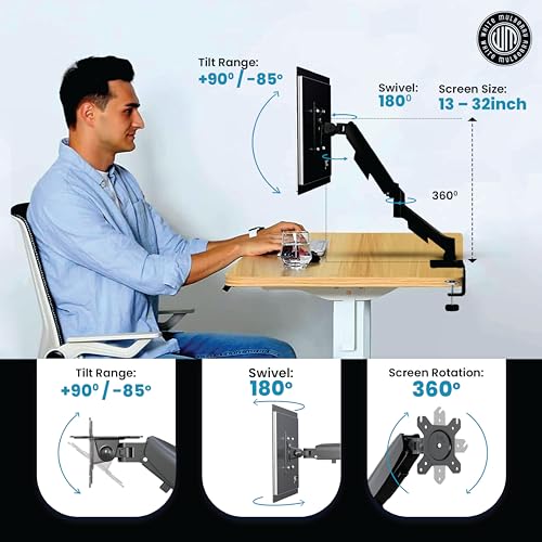 Image of White Mulberry |DIY| Economical Gas Spring Monitor Arm | Desk Mounted Monitor Stand for 15-32 Inch Monitors |9Kg Screen Capacity|VESA 75X75&100X100| Adjustable Metal Desk Monitor Mount-(Single Screen)