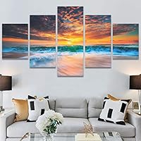 SIGNWIN 5 Panel Canvas Wall Art Modern Art Coastal Colorful Multicolor Photography Romantics Sunset for Home Decorations Ready to Hang - 60