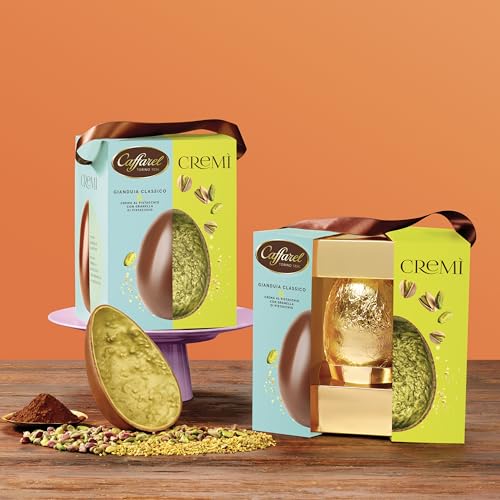 Caffarel Cremì uovo adulto doppio strato, cioccolato gianduia classico crema di pistacchio e granela di pistacchio salato, 420g - Immagine 3