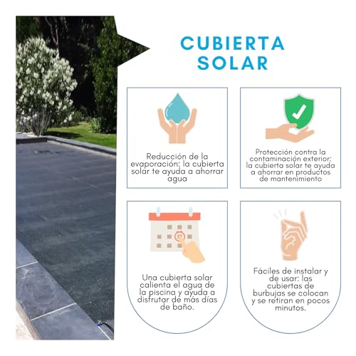 Miniatura 2 de Edenea - Manta Solar Para Piscina 5 X 3 M Cubierta Térmica 350 Micras Gris Plata Alto Rendimiento Burbujas Esféricas Ojales Incluidos Recortable