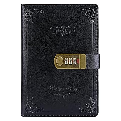 NectaRoy Retro Vintage PU Leather Password Notebook Writing Planner Organizer with Combination Lock, Password Lined Wire Binding Diary Personal Sketchbook with Pen Holder, A5 Size 215x150mm Cover