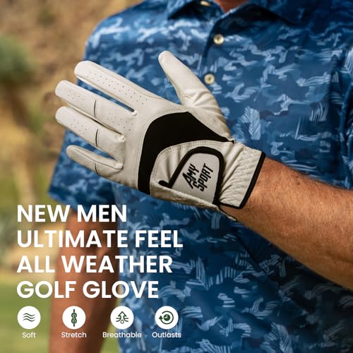 Image of Amy Sport Golf Gloves Men Soft Breathable 3 Pack (White, Medium, Left) | Soft PU Leather Grip Feel, All Weather Reliable Hold, Breathable Comfort Fit, Stable Swing Performance