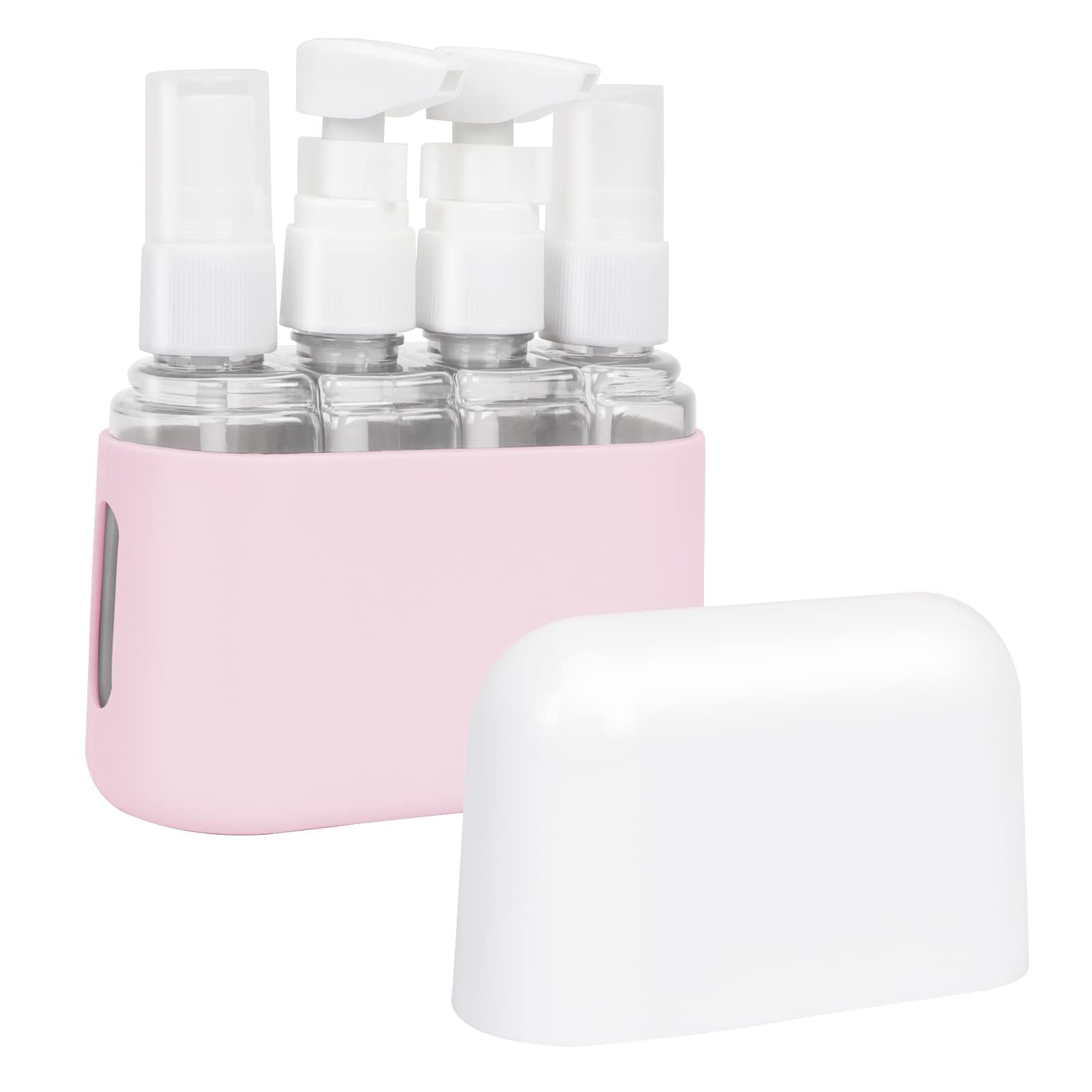 Travel Bottle Set, 4 in 1 Travel Containers Set for Toiletries, Leak-Proof Refillable Plastic Bottles with Labels and Storage Box for Shampoo, Conditioner, Cosmetic, Shower Gel (Pink)