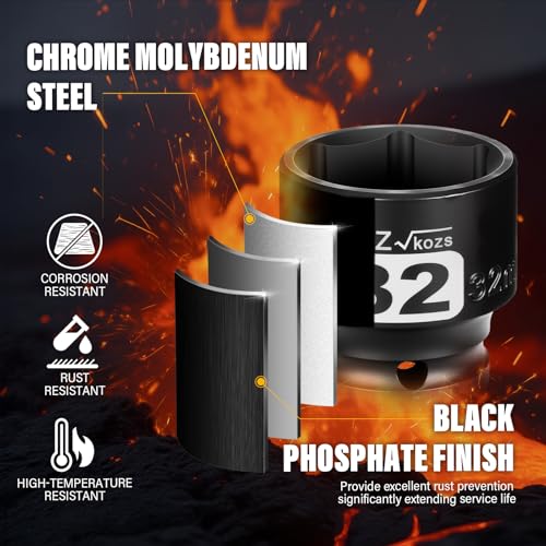 Image of 1 /2 Inch Drive 32mm Shallow Metric Impact Socket,CR-MO,6 Point Radius Corner Design,Square Chamfered Opening,Axle Nut Impact Grade Socket for Easy Removal