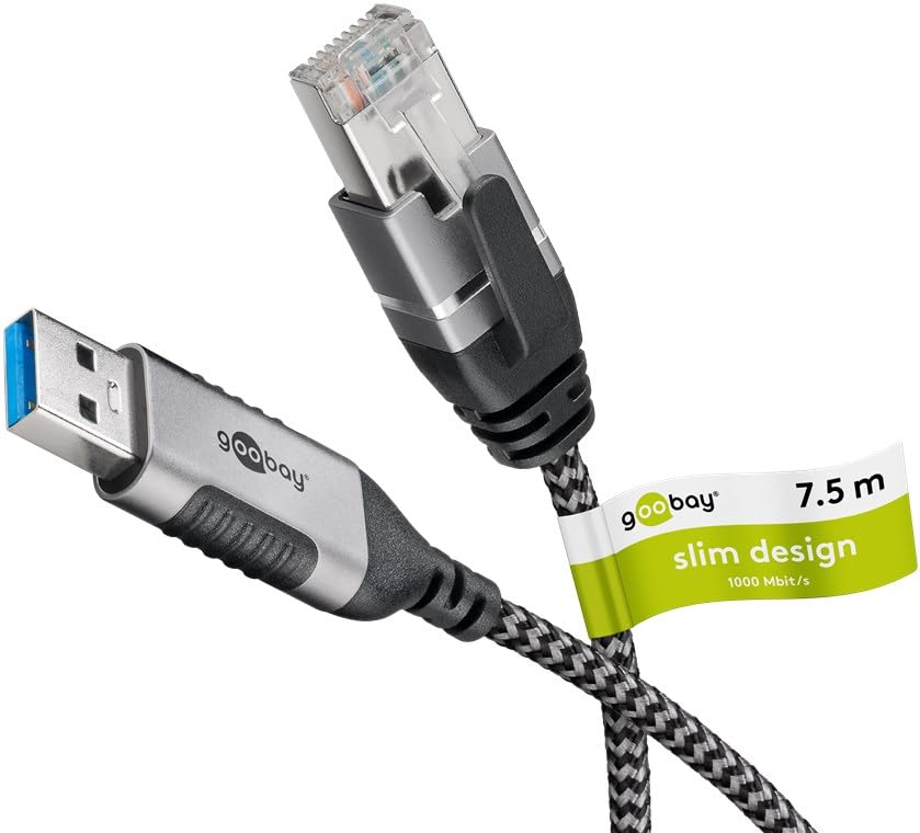 goobay Câble USB A 3.0 vers RJ45 Ethernet CAT 6 Slim/Câble adaptateur/Connexion Internet filaire stable avec routeur/commutateur réseau/Adaptateur USB vers RJ45 / 1 Gbit/s / 7,5 m / 74398 / Gris