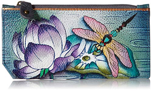 Anuschka Hand Painted Leather Women's RFID Blocking Card Case with Coin Pouch - Tranquil Pond